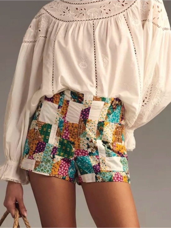 Pilcro Pants - Pilcro Knit Patchwork Floral Shorts in Teal, Mustard & Pink